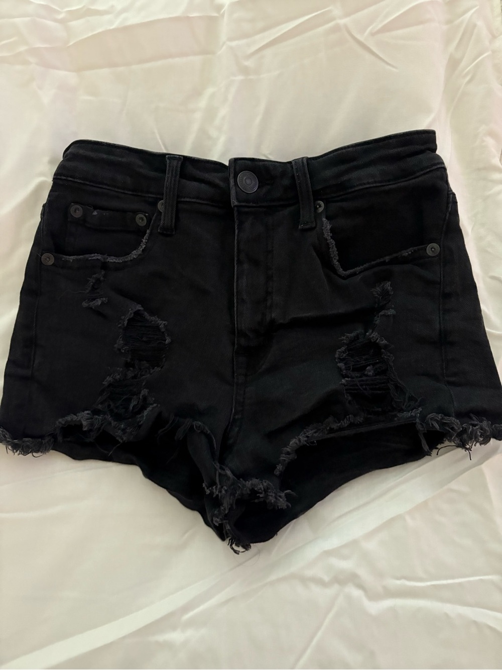 Aeropostale Black Distressed High-Rise Denim Shorts
